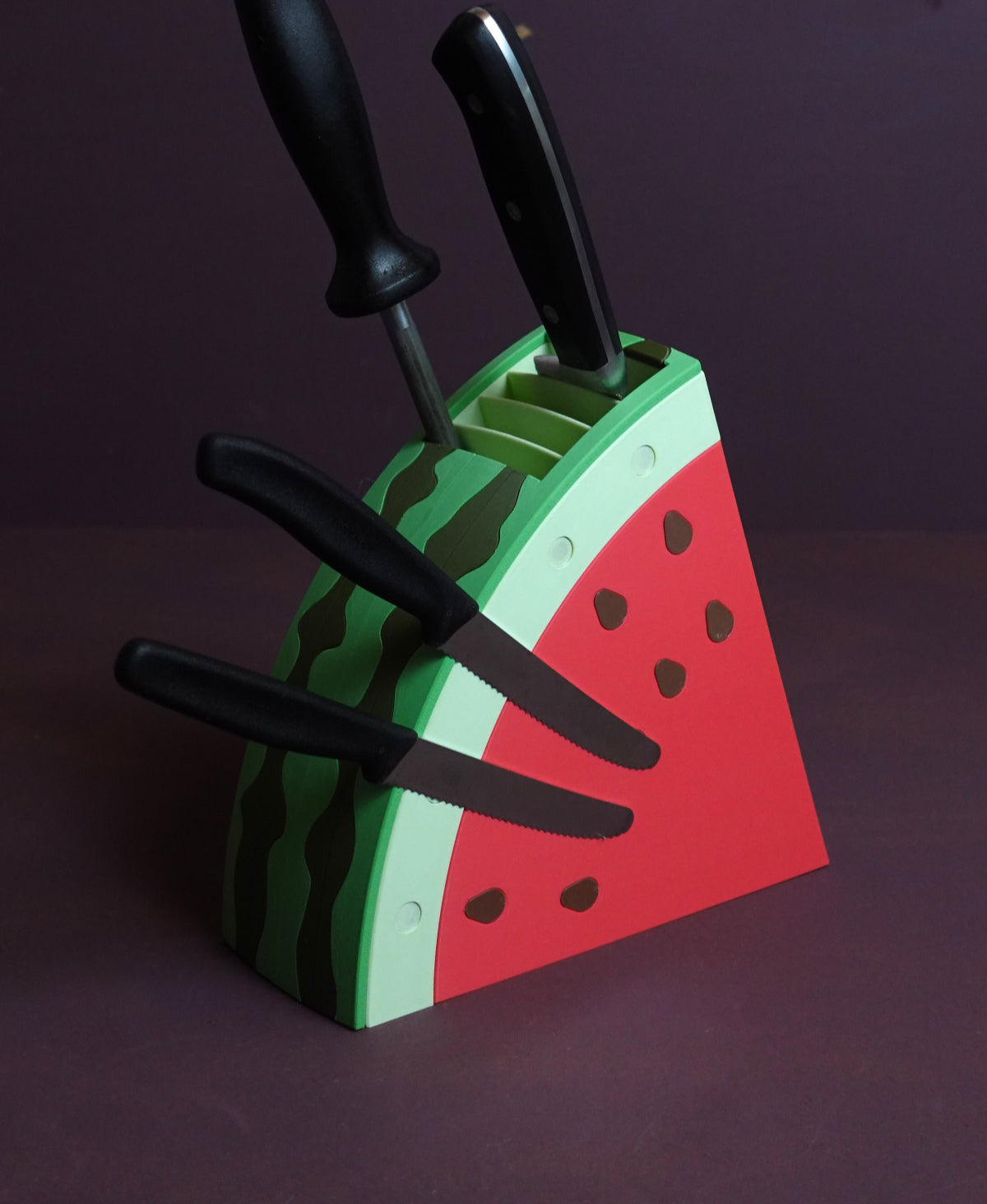 Wassermelonen-Messerblock mit Magnet-Kernen – Küchen-Unikat