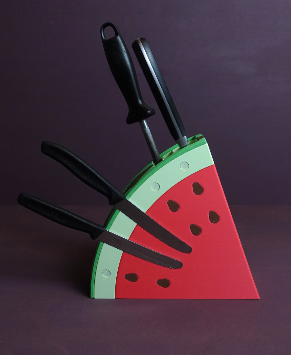Wassermelonen-Messerblock mit Magnet-Kernen – Küchen-Unikat
