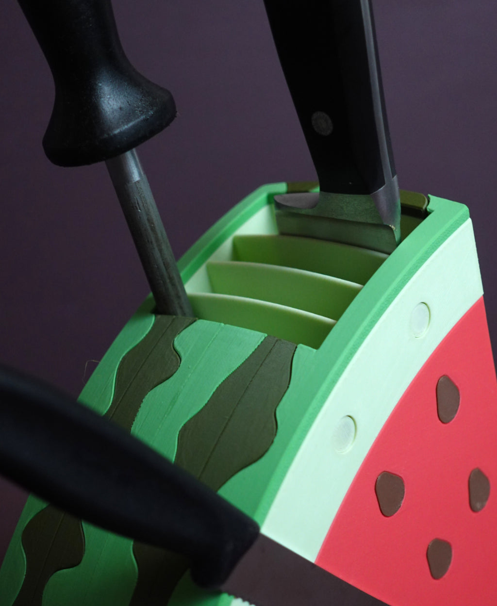 Wassermelonen-Messerblock mit Magnet-Kernen – Küchen-Unikat