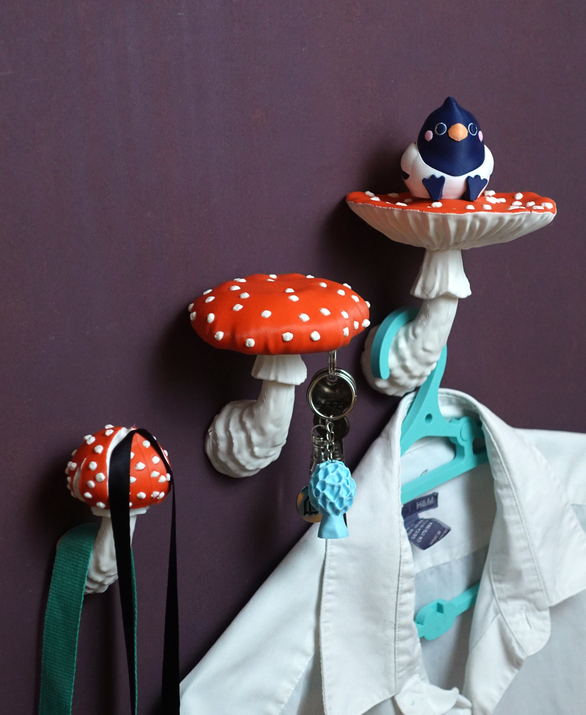 Pilz Wandset "Amanita Muscaria" – Regal, Schlüsselbrett & Haken