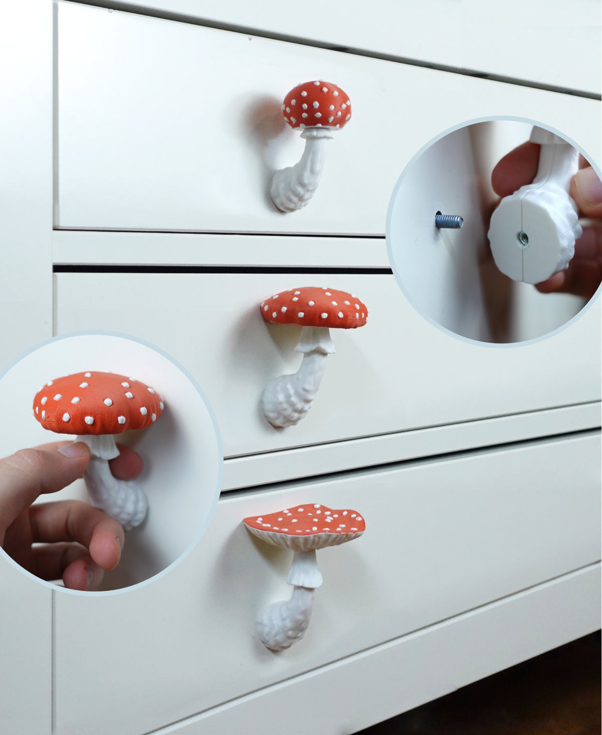 Pilz Schubladengriffe "Amanita Muscaria" – 3er-Designerset