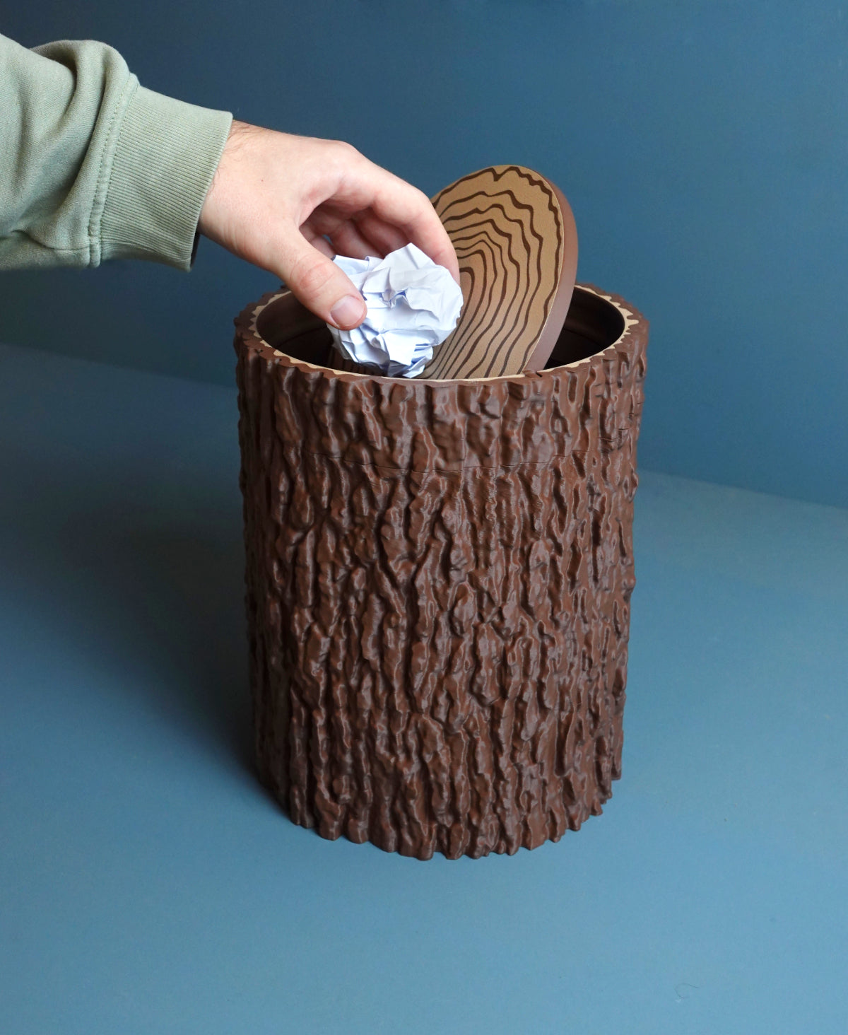 Baumstamm Mülleimer mit Schwingdeckel "Schwarzerle" – 3D-Scan