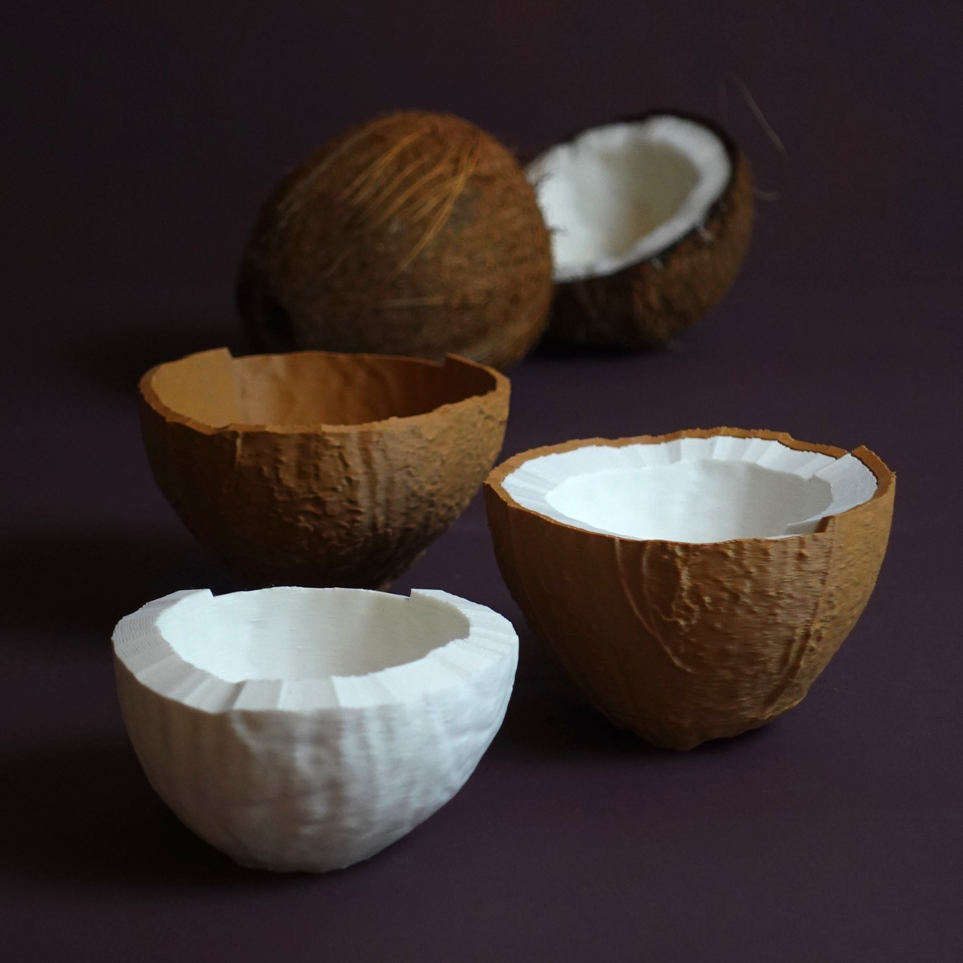 Kokosnuss-Schalenset – 4 stapelbare Schalen ergeben eine Kokosnuss